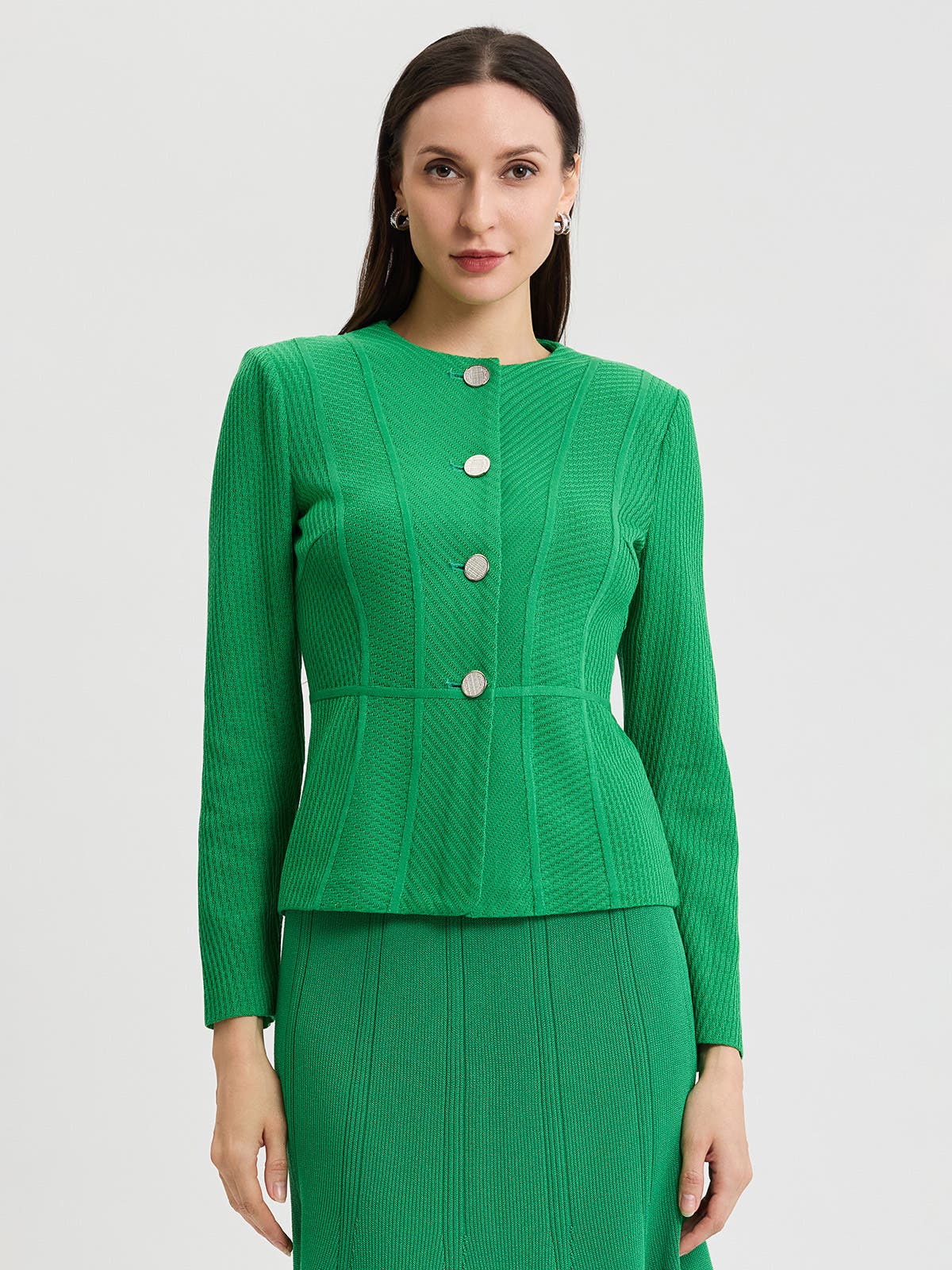 Tailored Tonal Princess Seam Knit Jacket