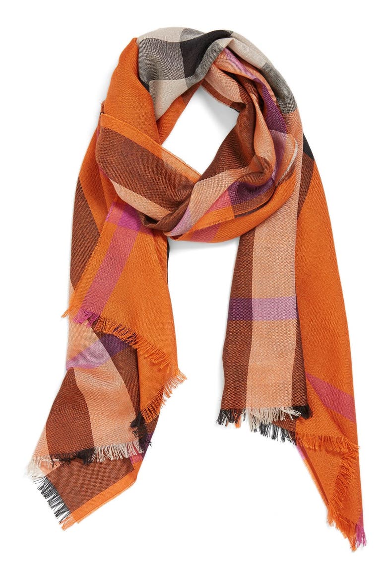 Check Scarf, Main, color, VIBRANT ORANGE