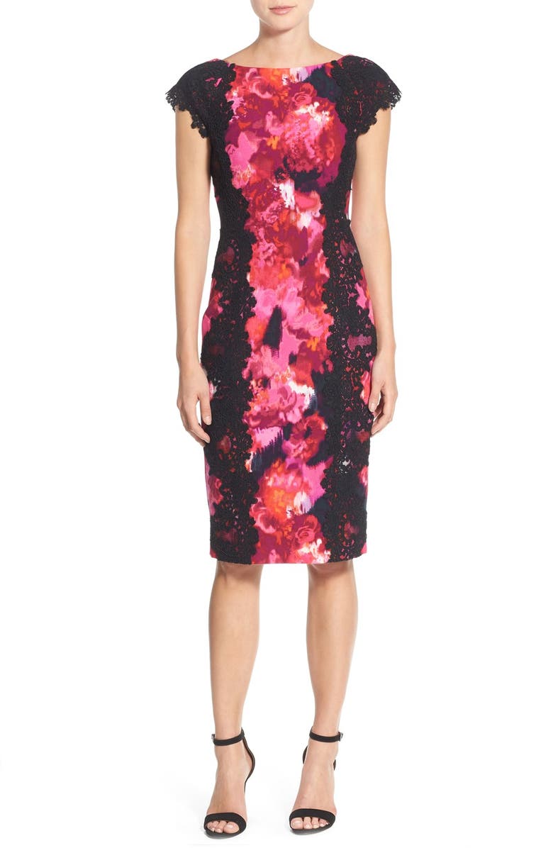 Maggy London Lace & Crepe Sheath Dress, Alternate, color, 