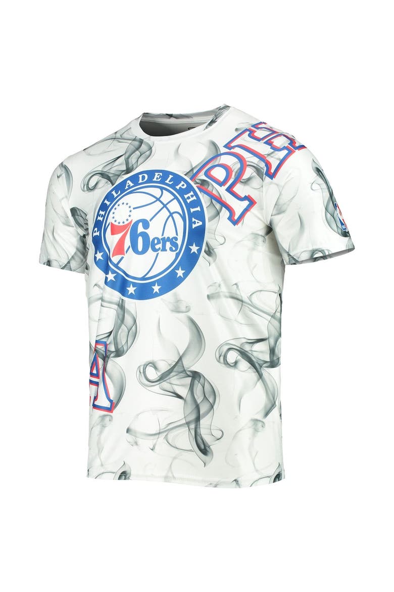 Men's FISLL White/Black Philadelphia 76ers Asymmetric Bold Smoke T-Shirt, Alternate, color, White