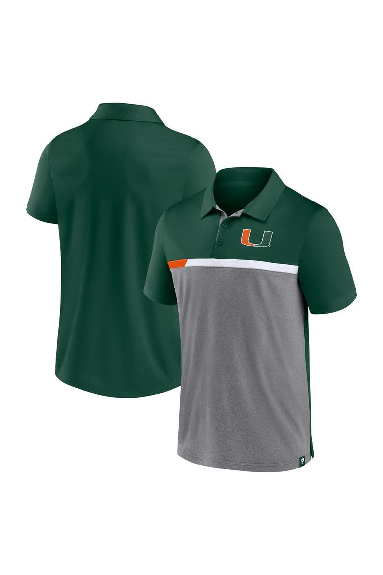 Men's Fanatics Hunter Green/Heathered Gray Miami Hurricanes Split Block Color Block Polo, Main, color, Green