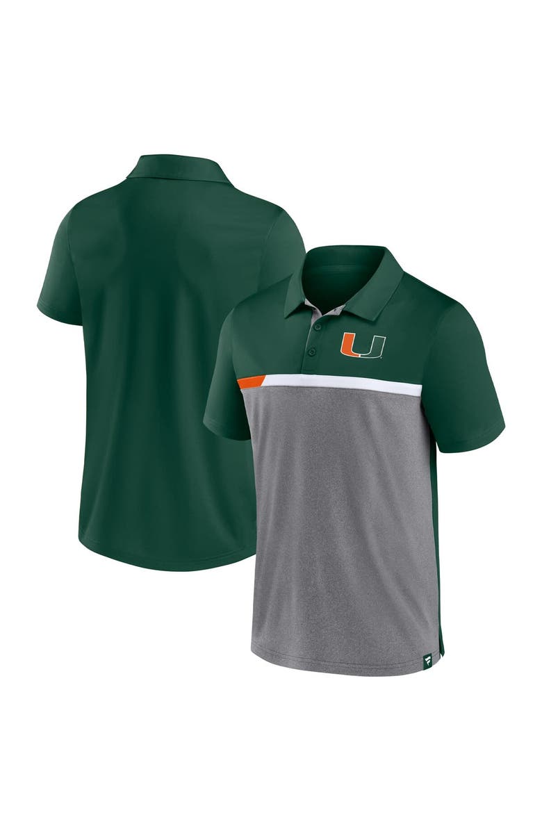 FANATICS Men's Fanatics Hunter Green/Heathered Gray Miami Hurricanes Split Block Color Block Polo, Main, color,