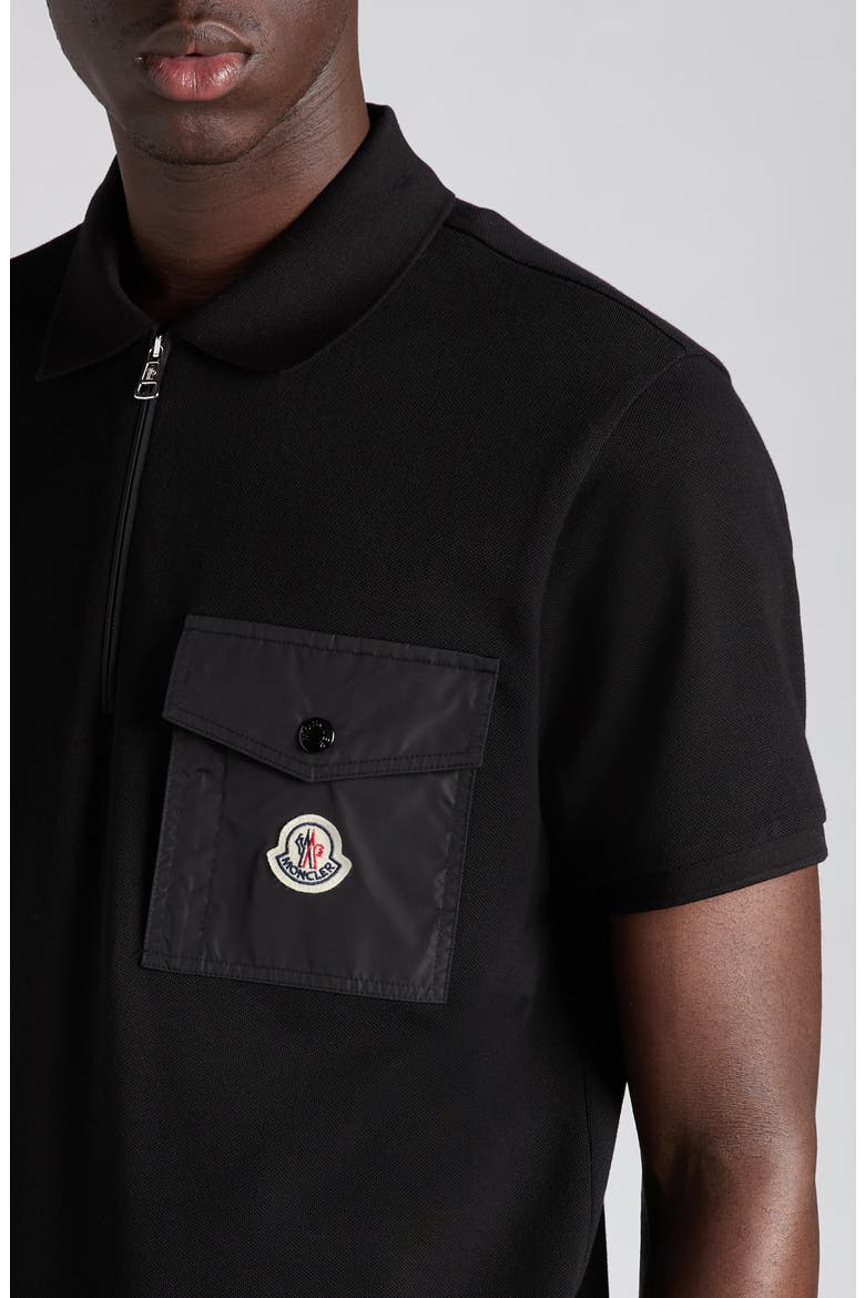 Logo Patch Pocket Zip Polo, Alternate, color, BLACK