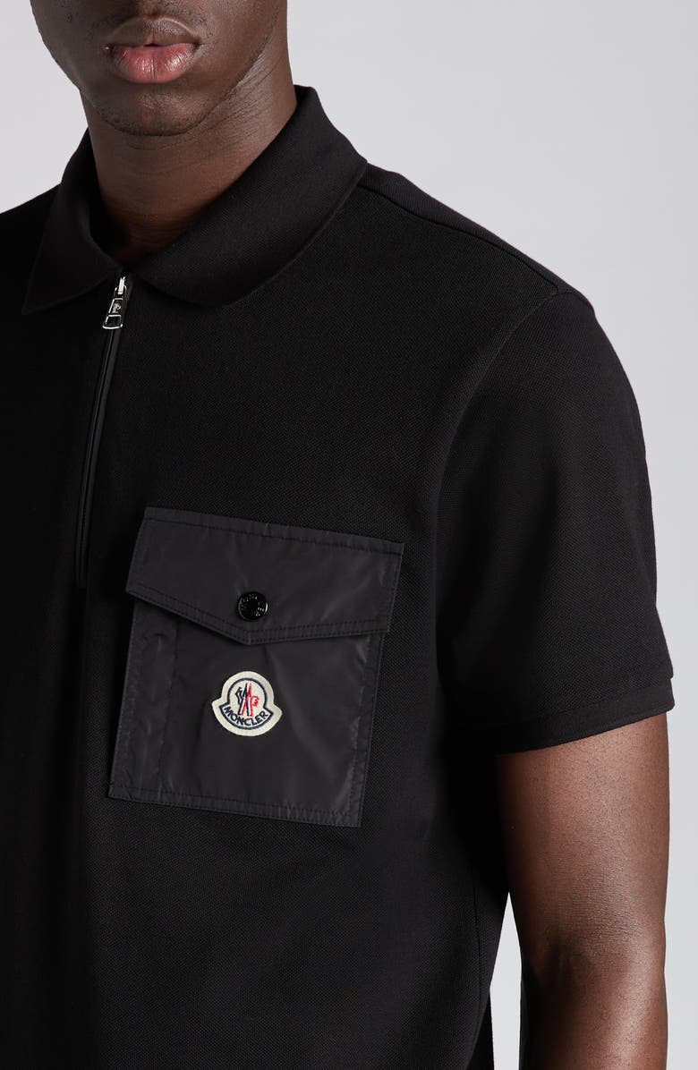 Moncler Logo Patch Pocket Zip Polo, Alternate, color, Black