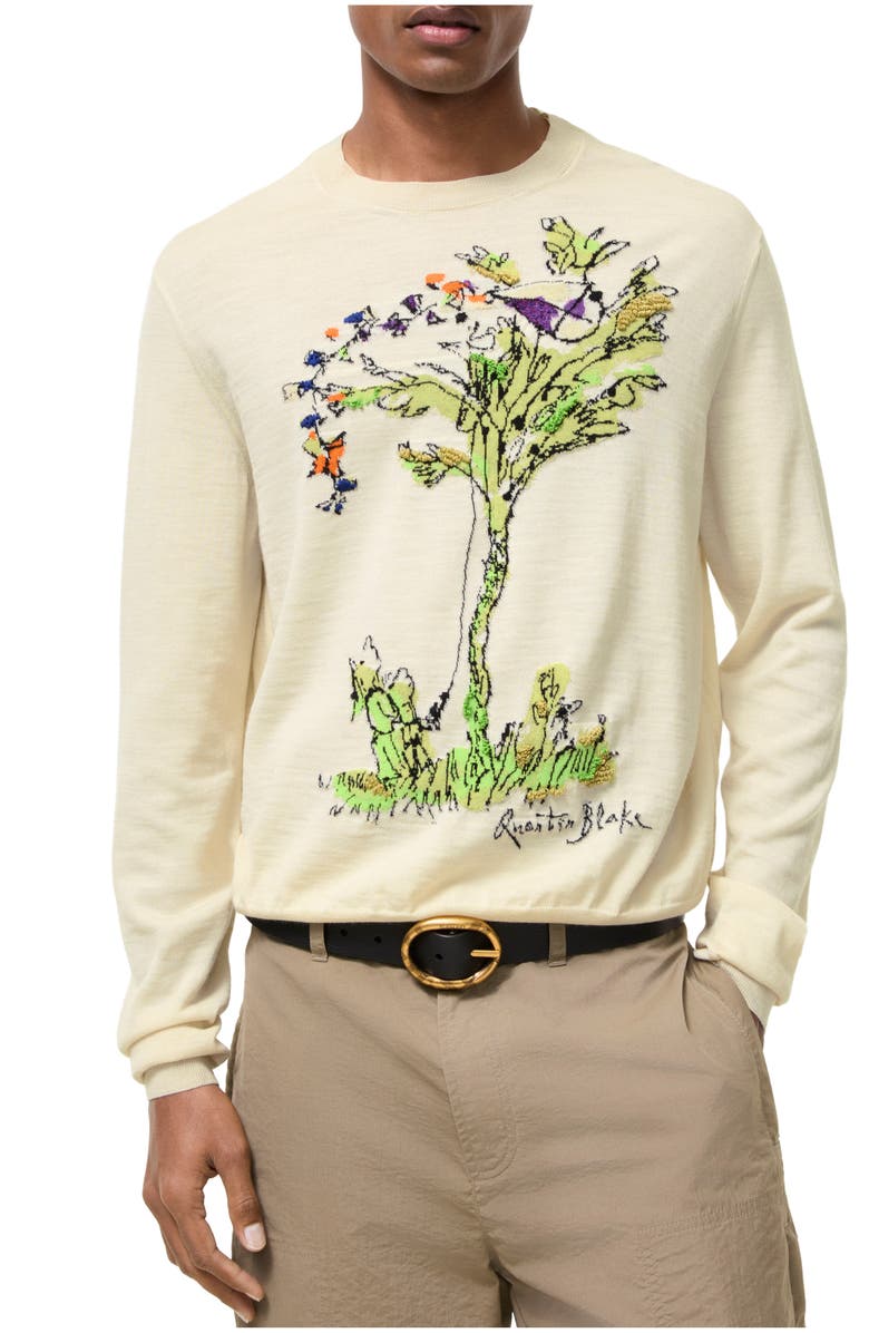 Burberry Wool Silk Brave Little Tree Sweater, Main, color, Ecru Beige