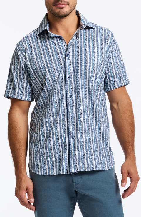 Ionian Classic Fit Stripe Short Sleeve Knit Button-Up Shirt