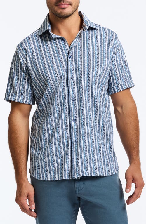 Shop Robert Graham Ionian Classic Fit Stripe Short Sleeve Knit Button-up Shirt In Navy