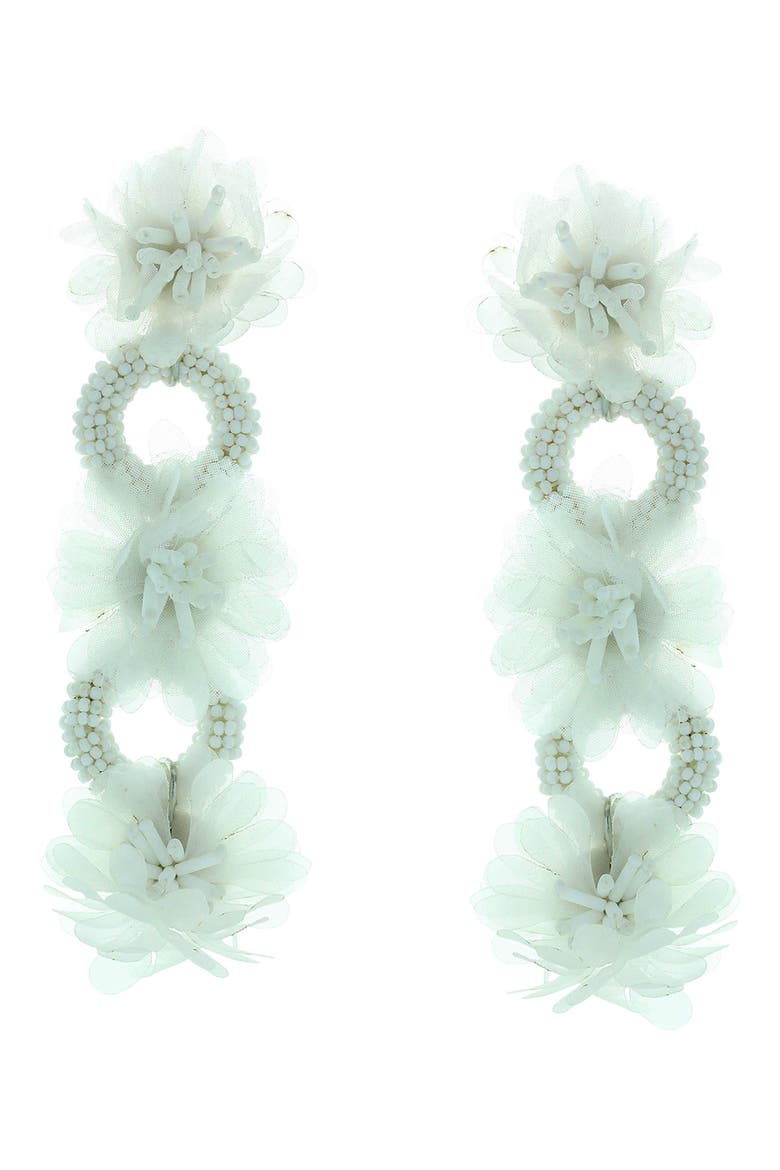 Havana Floral Beaded Drop Earrings, Main, color, WHITE