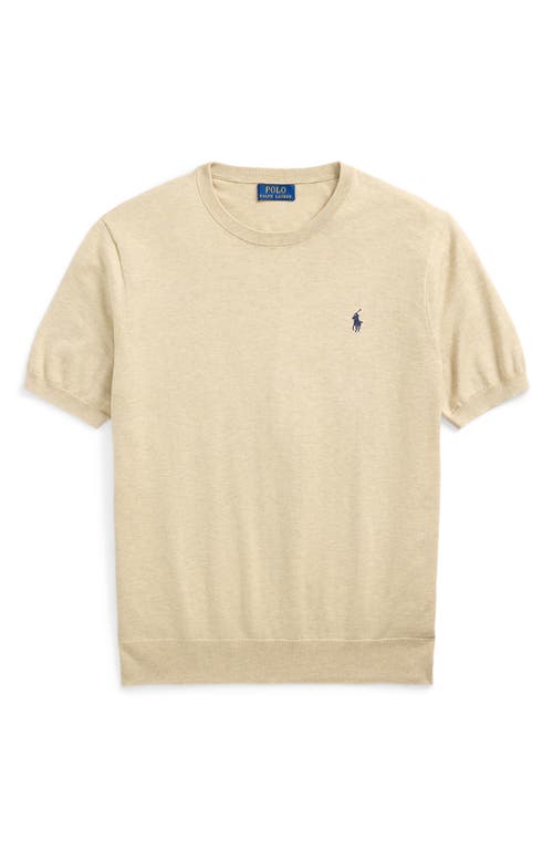 Shop Polo Ralph Lauren Crewneck Cotton Short Sleeve Sweater In Dune Melange