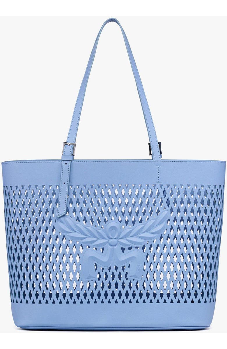 MCM Medium Himmel Shopper in Perforated Calfskin Leather, Main, color, Della Robbia Blue