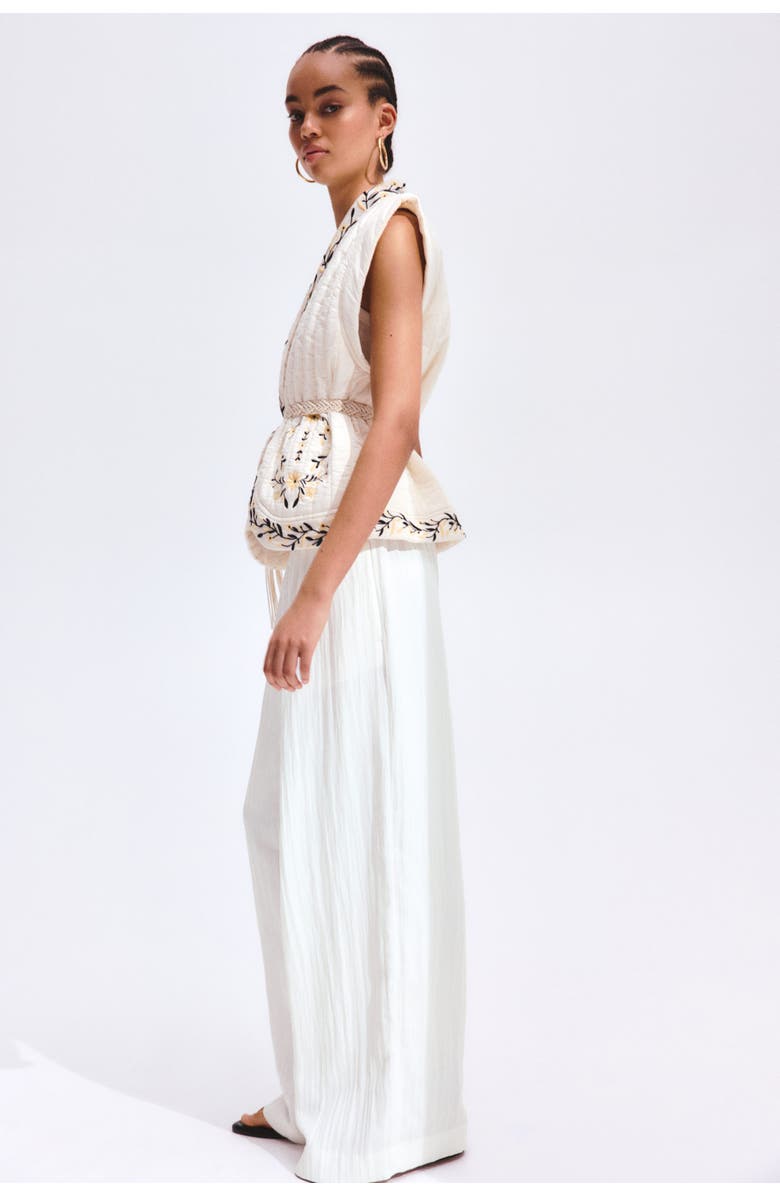 H&M Wide Frill-trimmed Trousers, Alternate, color, White