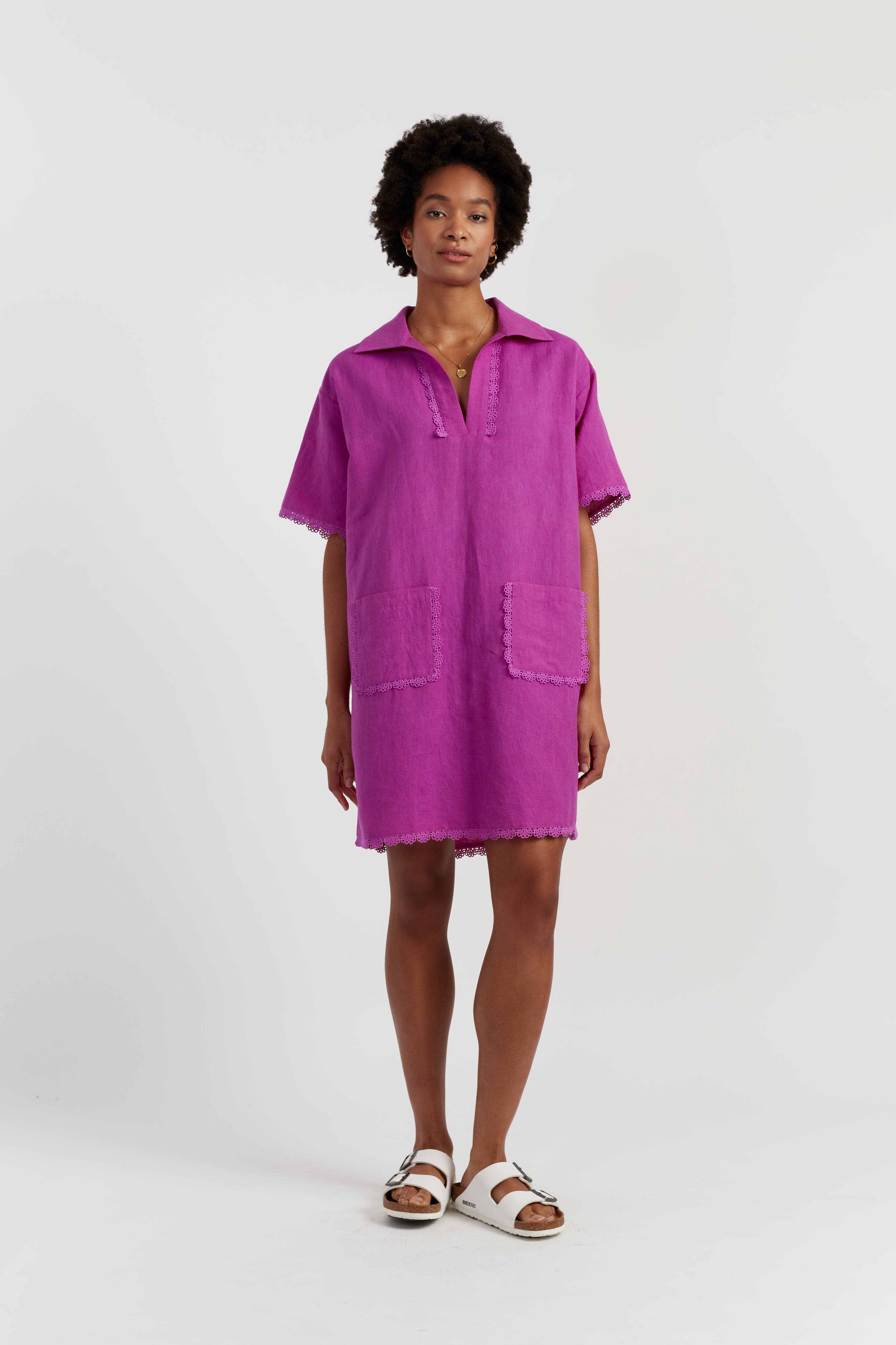 Linen-Blend Scallop Tunic Dress - image 2