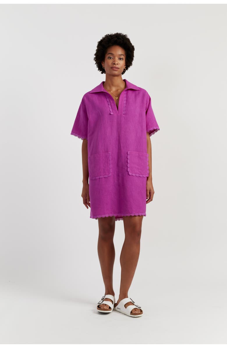 Chinti & Parker Linen-Blend Scallop Tunic Dress, Alternate, color, Magenta