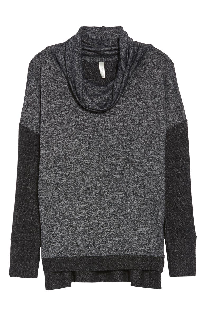 Loveappella Reverse Contrast Cowl Neck Long Sleeve Top, Alternate, color, 