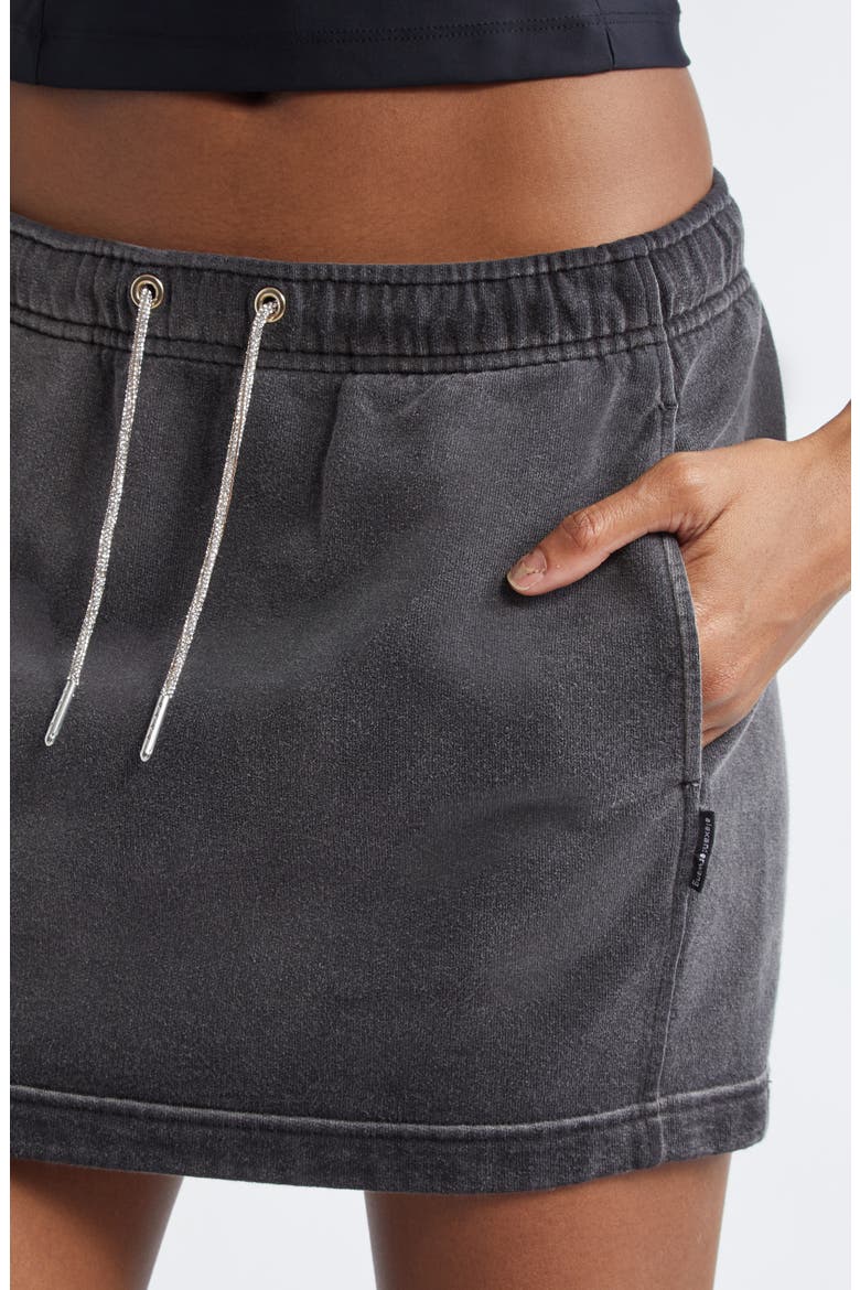 Hotfix Crystal Drawstring French Terry Miniskirt, Alternate, color, WASHED CAVIAR