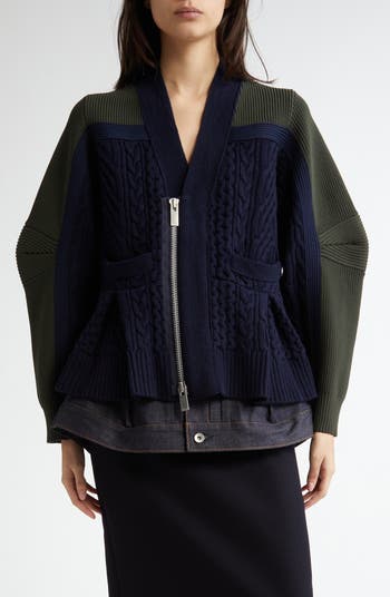 Sacai Mixed Media Colorblock Cardigan | Nordstrom Sacai Mixed Media Colorblock Cardigan | Nordstrom