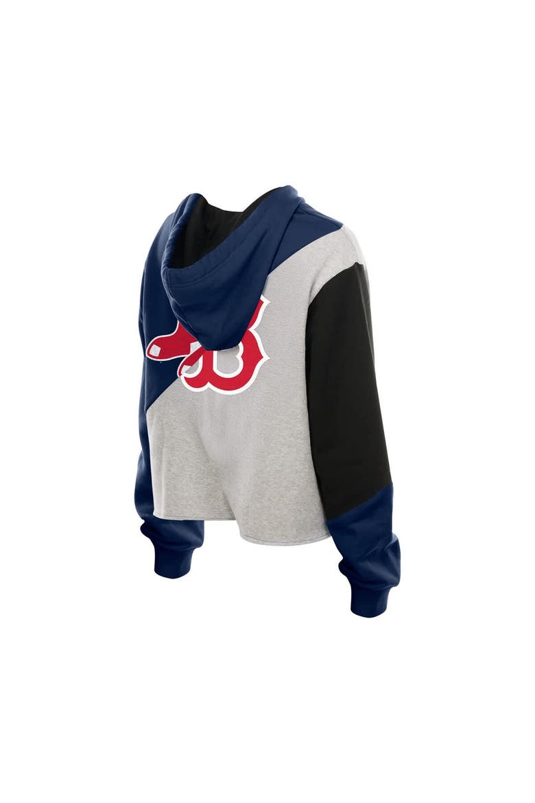 Women's New Era  Boston Red Sox Upcycled Color Block Cropped Boxy Hoodie, Alternate, color, Navy