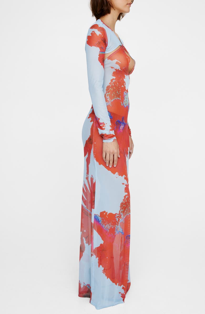 NASTY GAL Cutout Sheer Long Sleeve Maxi Dress, Alternate, color, Blue