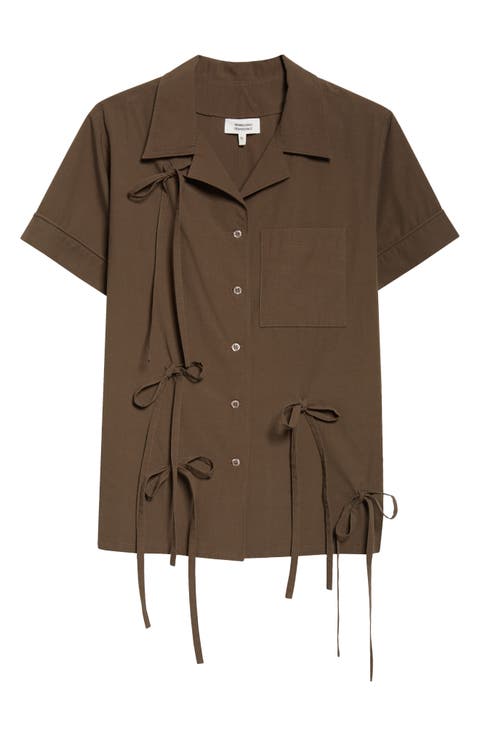 Bunny Bow Detail Cotton Camp Shirt