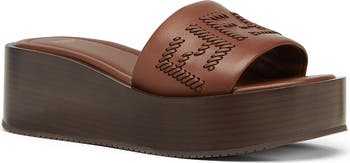 サンダル・ミュール FENDI 'Fendi Sunshine' slides Brown FENDI Sunshine platform slides Brown Logo Embroidered