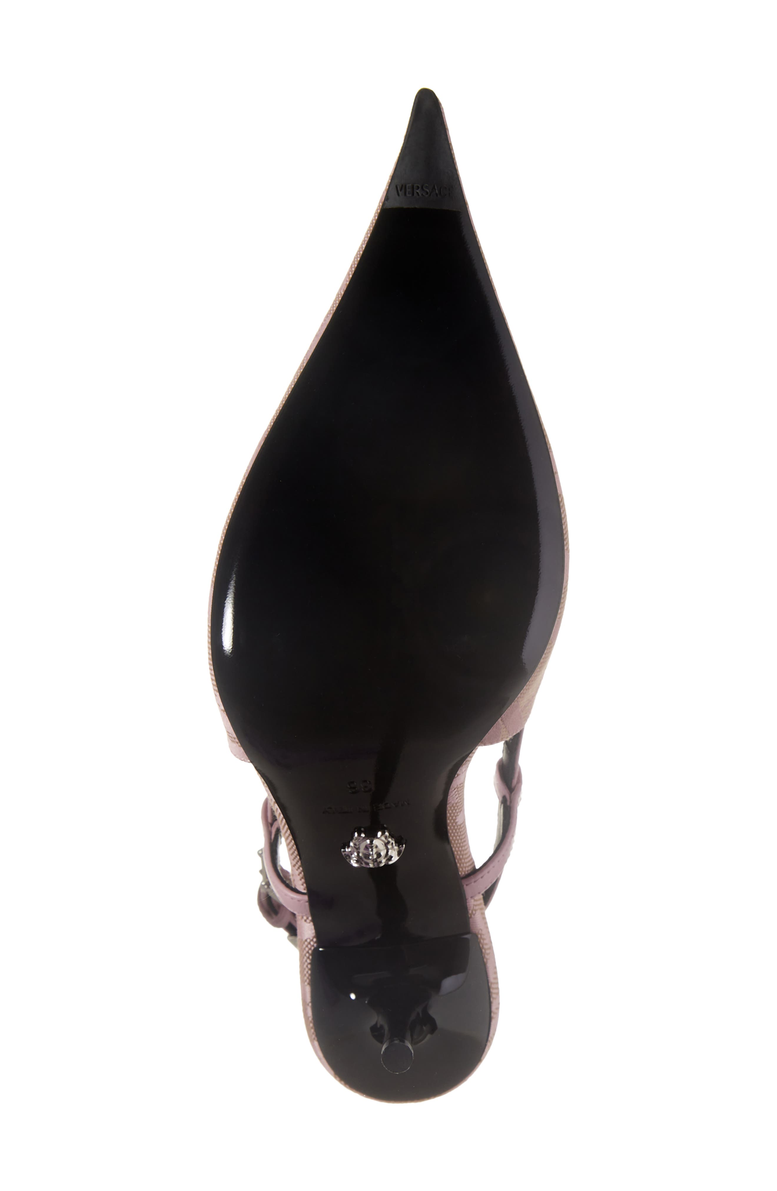Versace Logo Pointed Toe Slingback Pump, Alternate, color, 