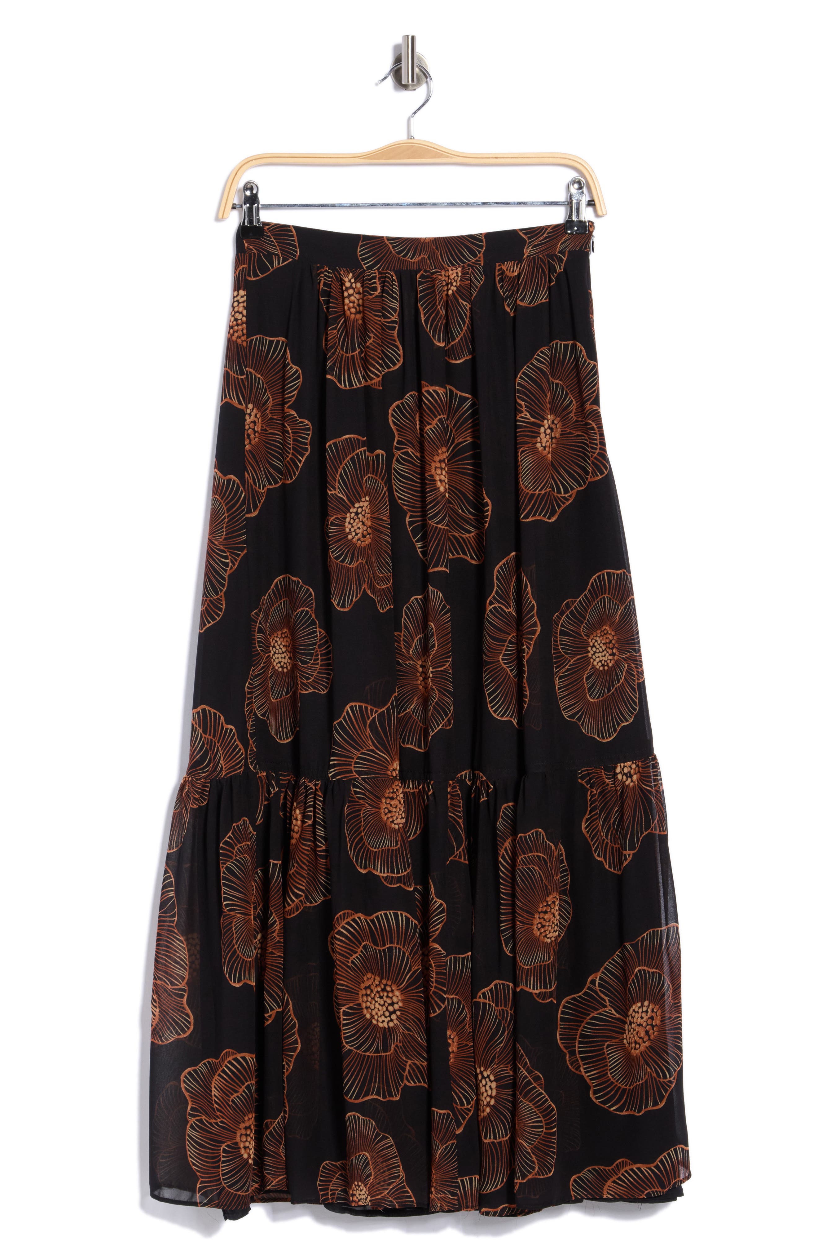 Floral Ruffle Hem Chiffon Skirt
