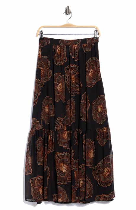 Floral Ruffle Hem Chiffon Skirt