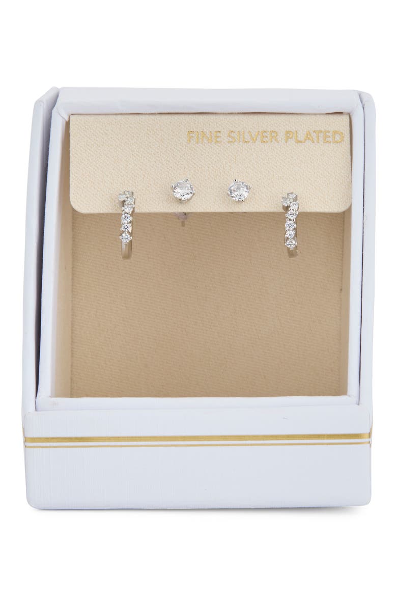 2-Pack CZ Studs & Hoop Earrings Set, Main, color, CLEAR- SILVER