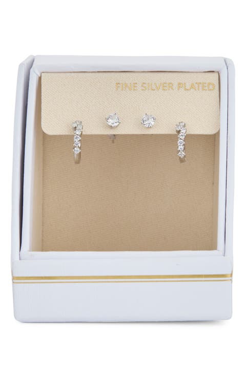 2-Pack CZ Studs & Hoop Earrings Set