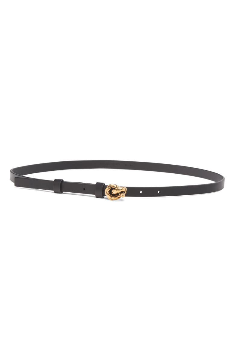 Bottega Veneta Intreccio Buckle Leather Belt, Main, color, Black-M Brass