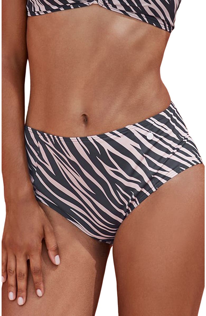 LASCANA Women's Animal Print High Waist Bikini Bottom, Main, color, Black Printed