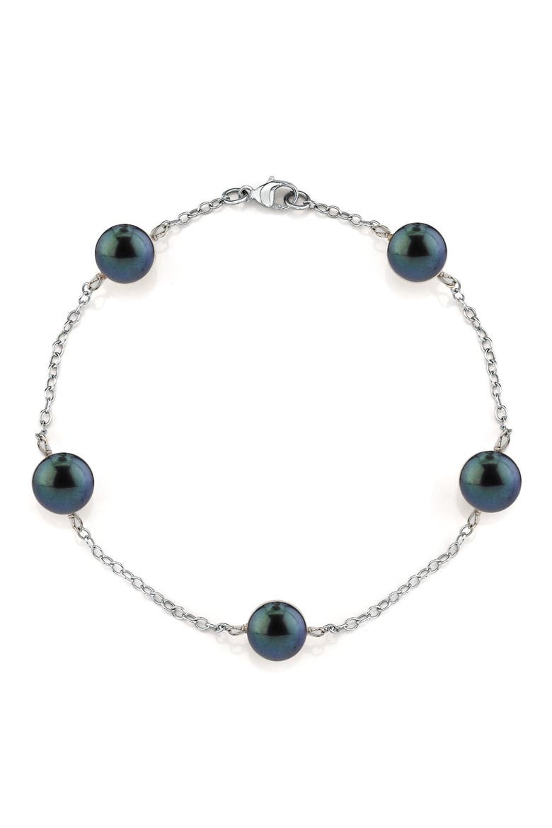 7.0-7.5mm Japanese Akoya Black Pearl Tincup Bracelet, Main, color, White Gold Chain