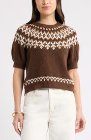 Caslon® Fair Isle Short Sleeve Sweater