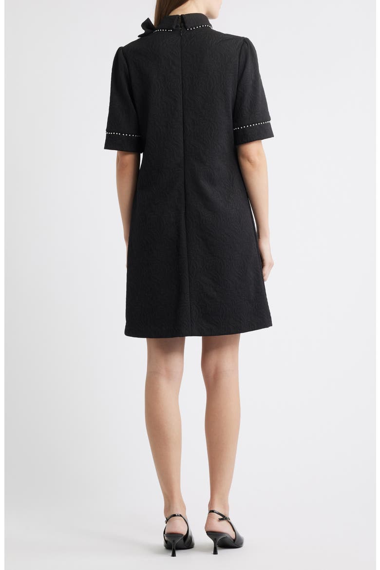 Bow Neck Faux Pearl Trim Sheath Dress, Alternate, color, BLACK