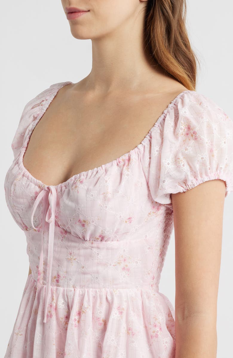 All in Favor Embroidered Sweetheart Neck Minidress, Alternate, color, Pink Ditsy