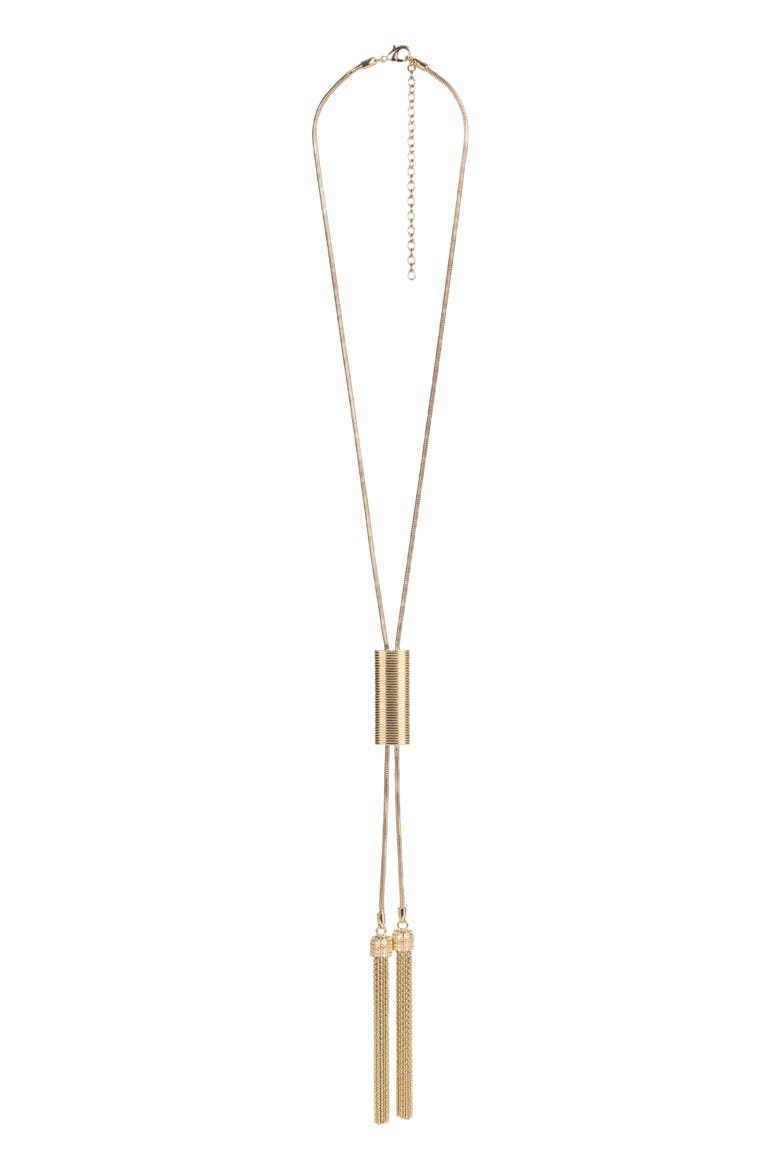 Long Brass Tassel Necklace, Main, color, gold