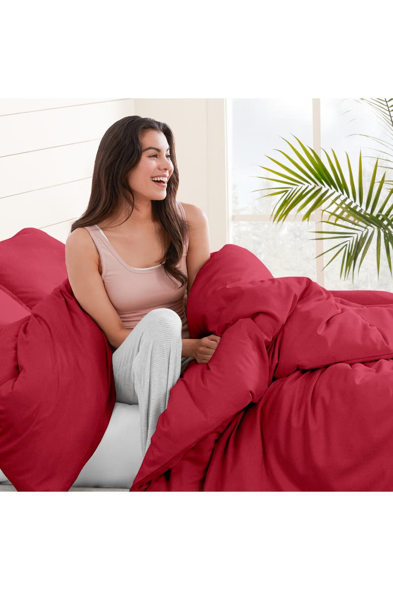 100% Cotton Flannel Duvet Cover & Sham Set, Alternate, color, Red