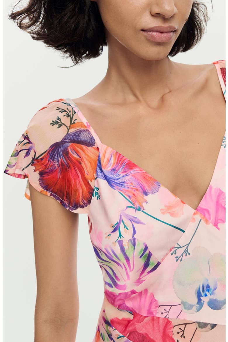 Floral Flutter Sleeve Chiffon Dress, Alternate, color, MULTI