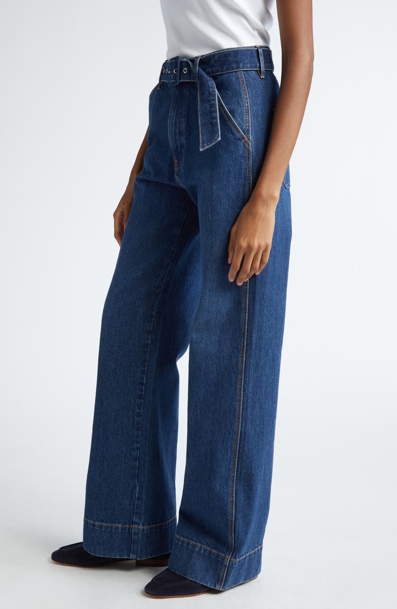 Veronica Beard Taylor Belted High Waist Wide Leg Jeans, Alternate, color, Dusted Oxford