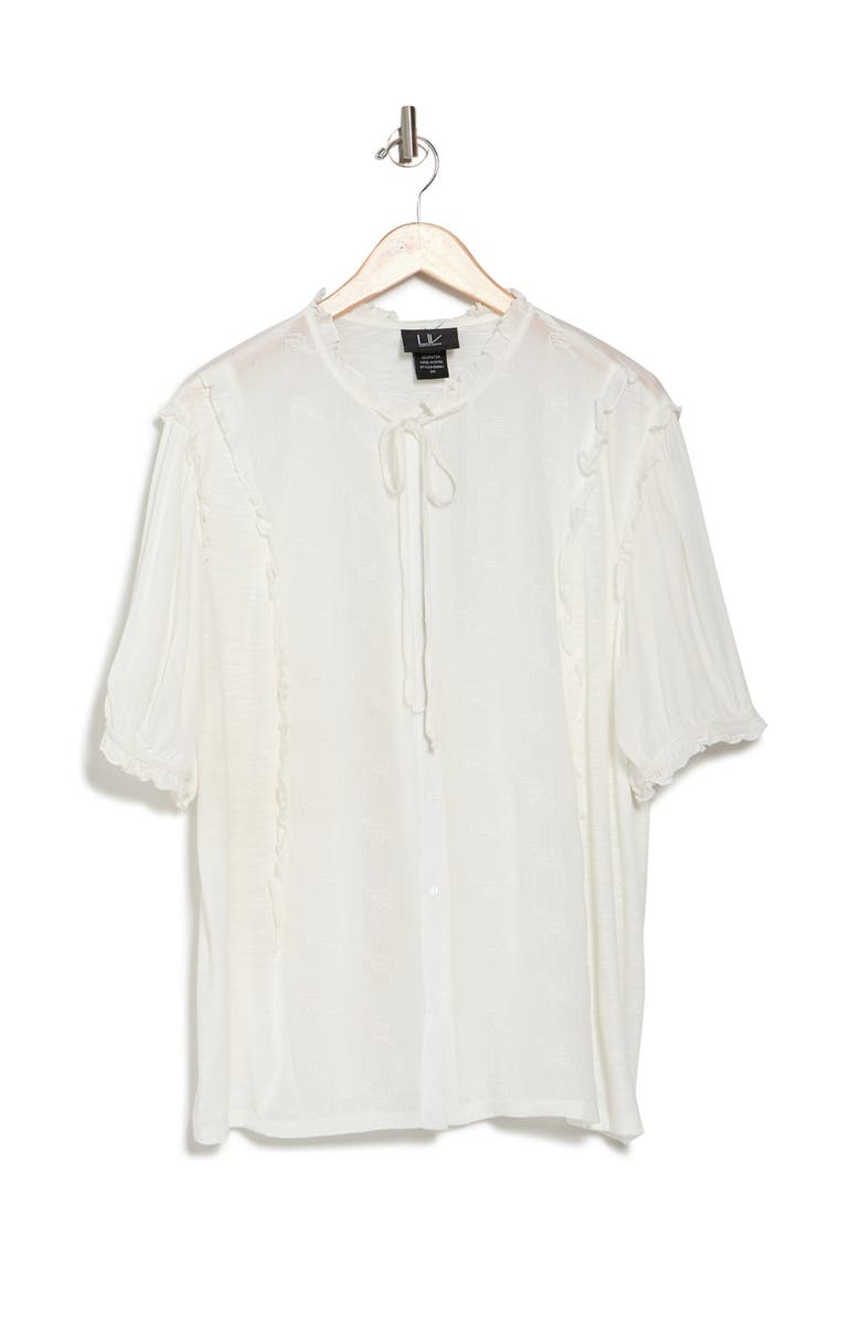 Forgotten Grace Short Sleeve Ruffled Button Up Top, Alternate, color, White