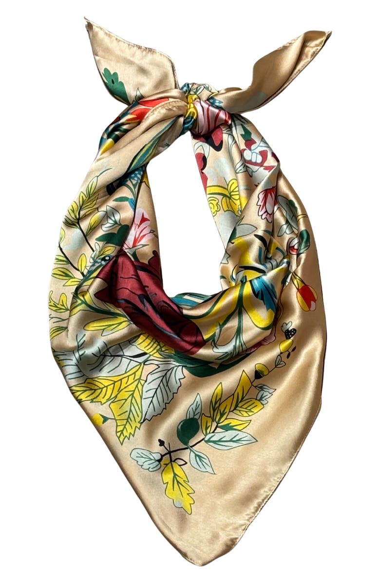 MARCUS ADLER Floral Satin Square Scarf, Alternate, color, Tan