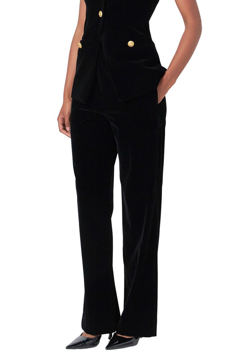 Endless Rose High Waist Wide Leg Velvet Pants, Alternate, color, Black