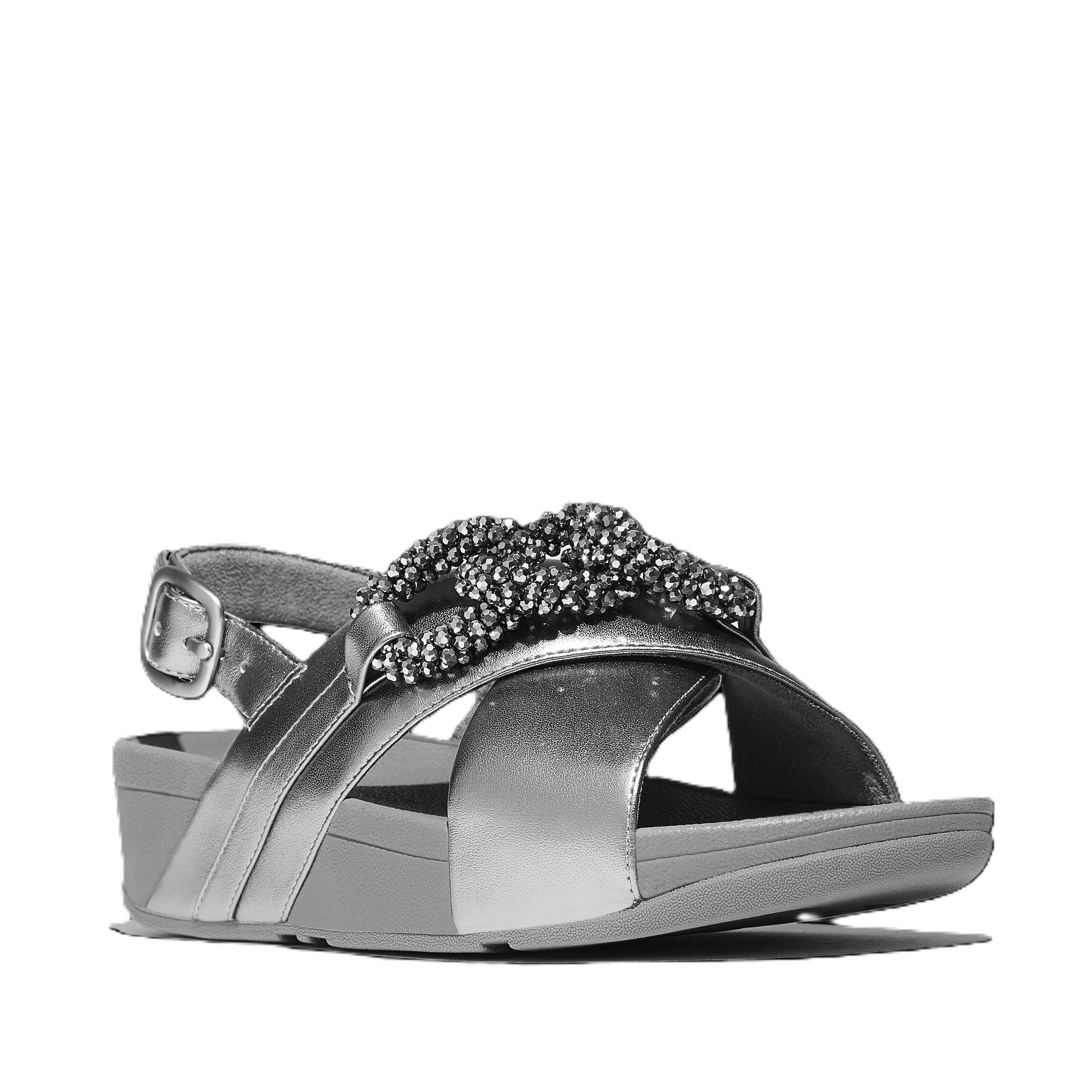 Lulu Beaded Chain Back Strap Sandals, Main, color, Silvereen