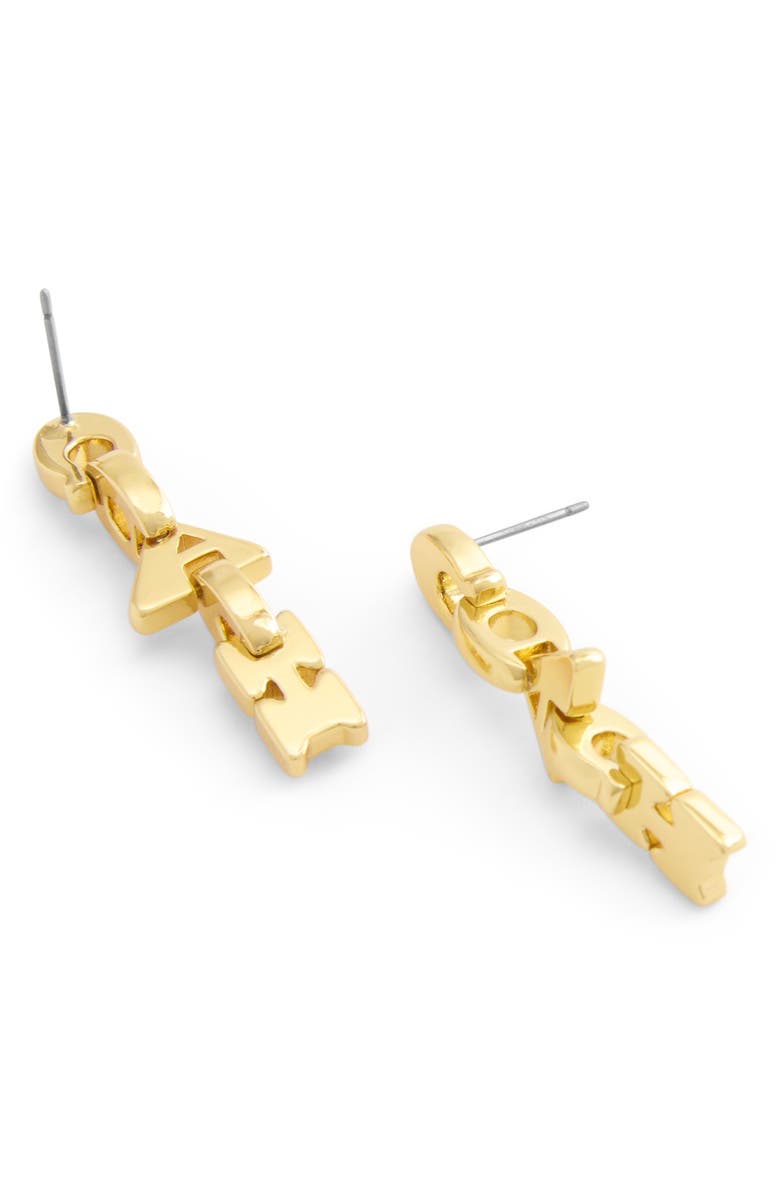 COACH Logo Link Linear Drop Earrings, Alternate, color, Shiny Gold