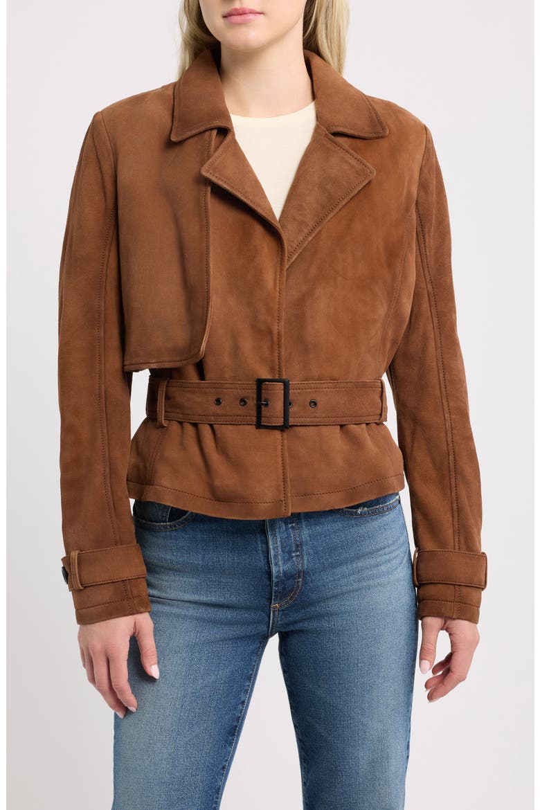 Suede Leather Moto Jacket, Main, color, COGNAC