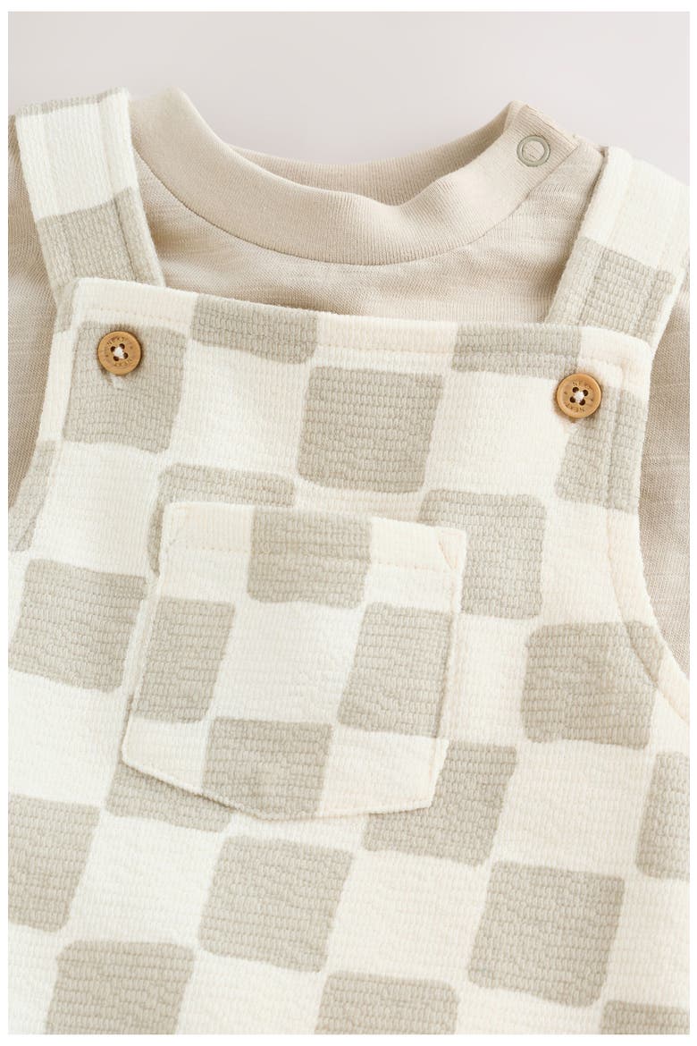 Wobbling Checkerboard Knit Overalls & Bodysuit Set, Alternate, color, GREY