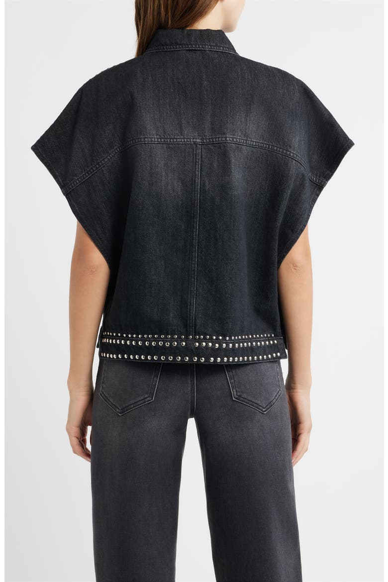 Alba Stud Detail Sleeveless Denim Jacket, Alternate, color, SHADOW BLACK