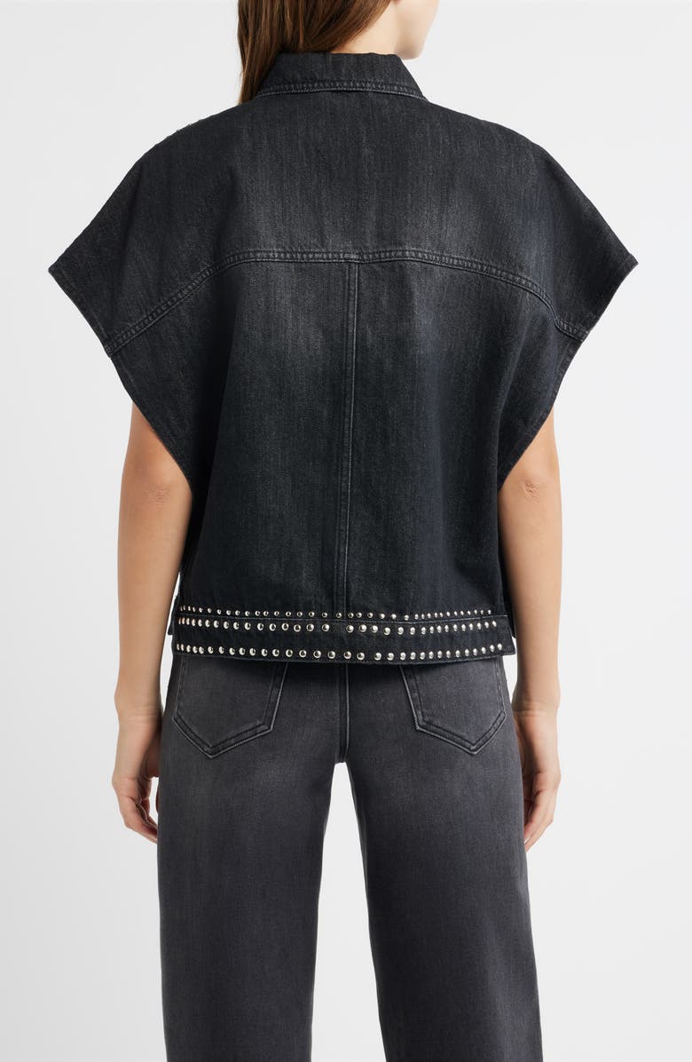 AllSaints Alba Stud Detail Sleeveless Denim Jacket, Alternate, color, Shadow Black