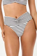 LSPACE Bardot Ruched Jacquard High Waist Bikini Bottoms