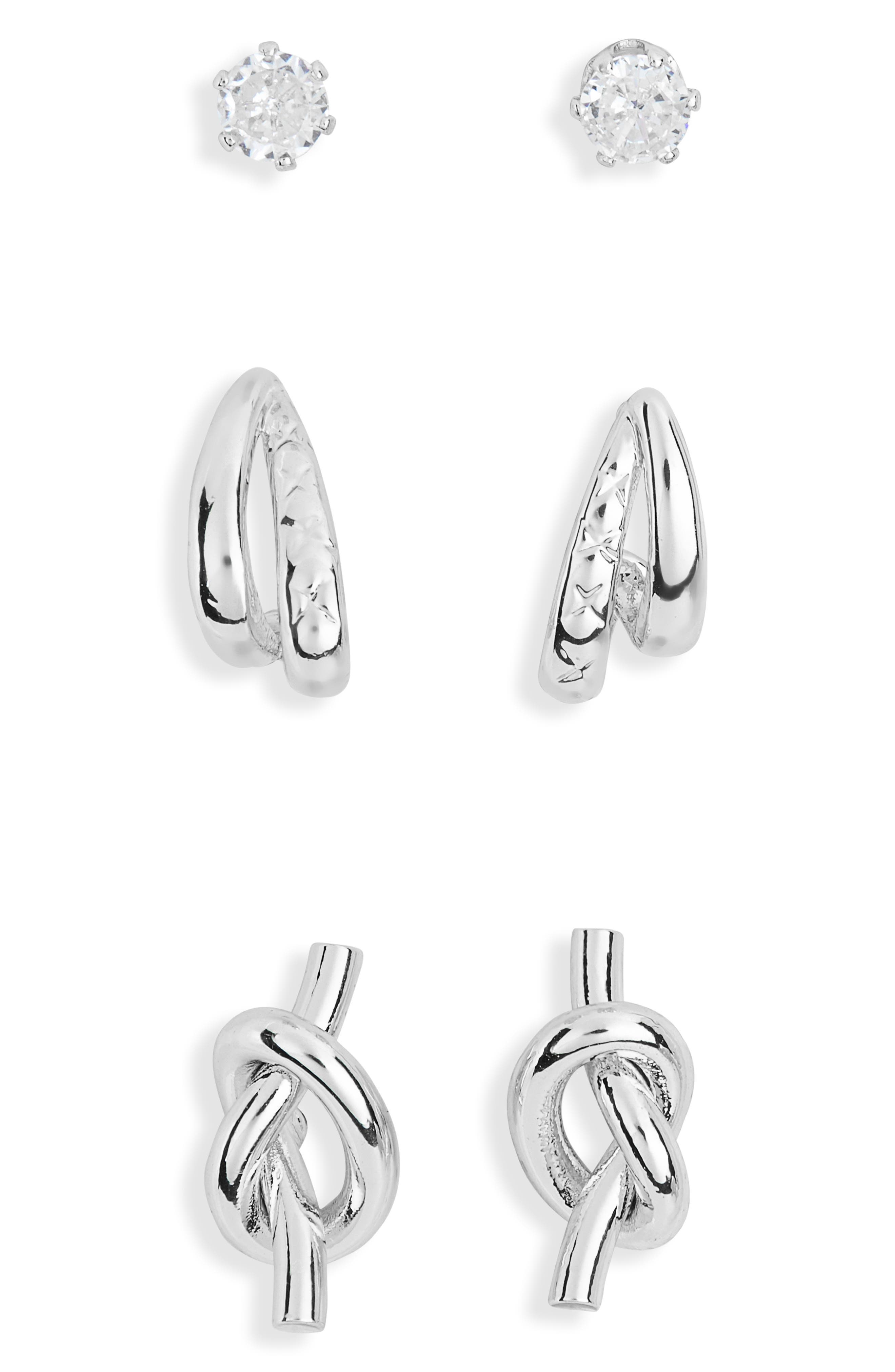 NORDSTROM RACK 3-Pack Knot Stud & Hoop Earrings
